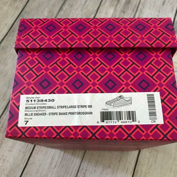 Tory Burch Millie Sneaker - Stripe Snake Print/Grosgrain Size 7 - Picture 10 of 12